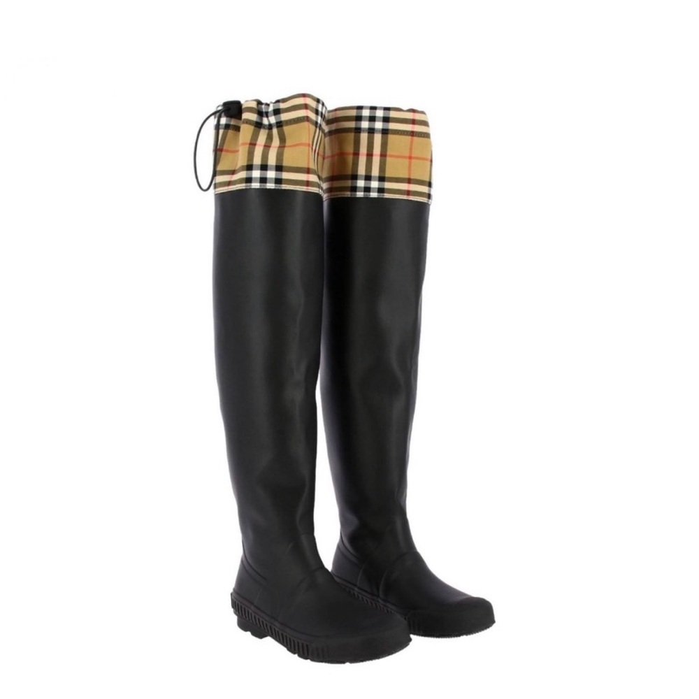 New Burberry Drawstring Tall Rain Boots 37